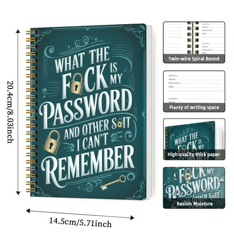 Cilifer®Funny Password Notebook - Spiral Bound with Funny Security Phrases✍️