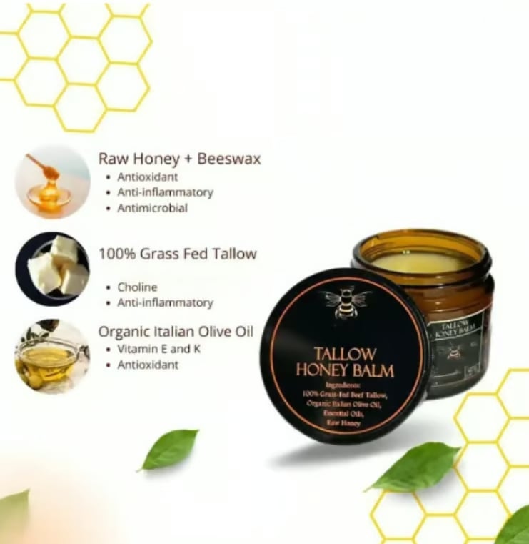 Luhaka® 🔥 🍯Handmade Organic Grass-Fed Beef Tallow Balm with Raw Honey 🌿 D01