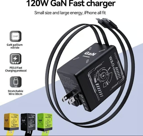 Cilifer® 2-in-1 GaN Compatible with 120W Fast Charger with Retractable Type-C and ligtning Cable D05