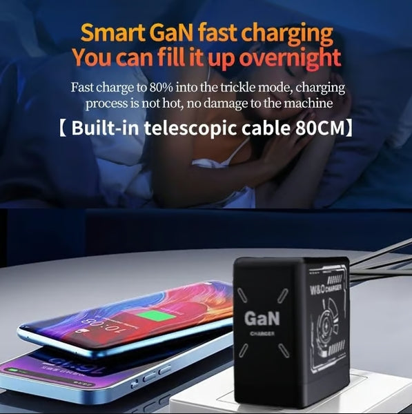 Cilifer® 2-in-1 GaN Compatible with 120W Fast Charger with Retractable Type-C and ligtning Cable D05