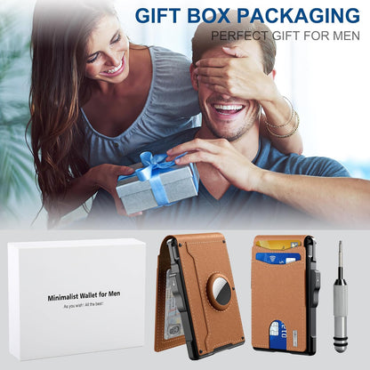 Cilifer®AirTag Wallet for Men - with Pop Up Aluminum Case Money Clip Slim Leather Slots Credit Card Holder RFID Blocking Bifold Minimalist Wallet