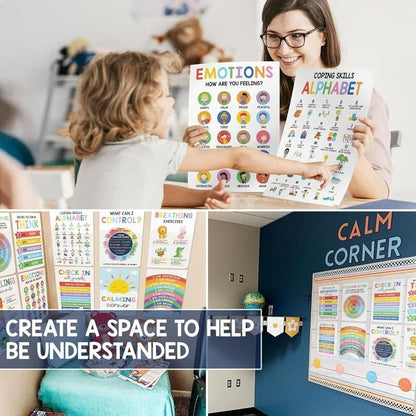 Cilifer®12 Calming Corner Classroom Posters - Feelings Wheel Chart & Emotions Poster For Kids