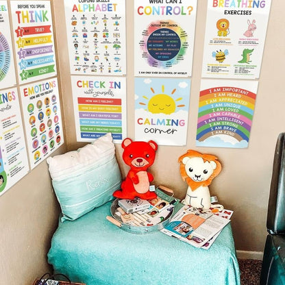Cilifer®12 Calming Corner Classroom Posters - Feelings Wheel Chart & Emotions Poster For Kids