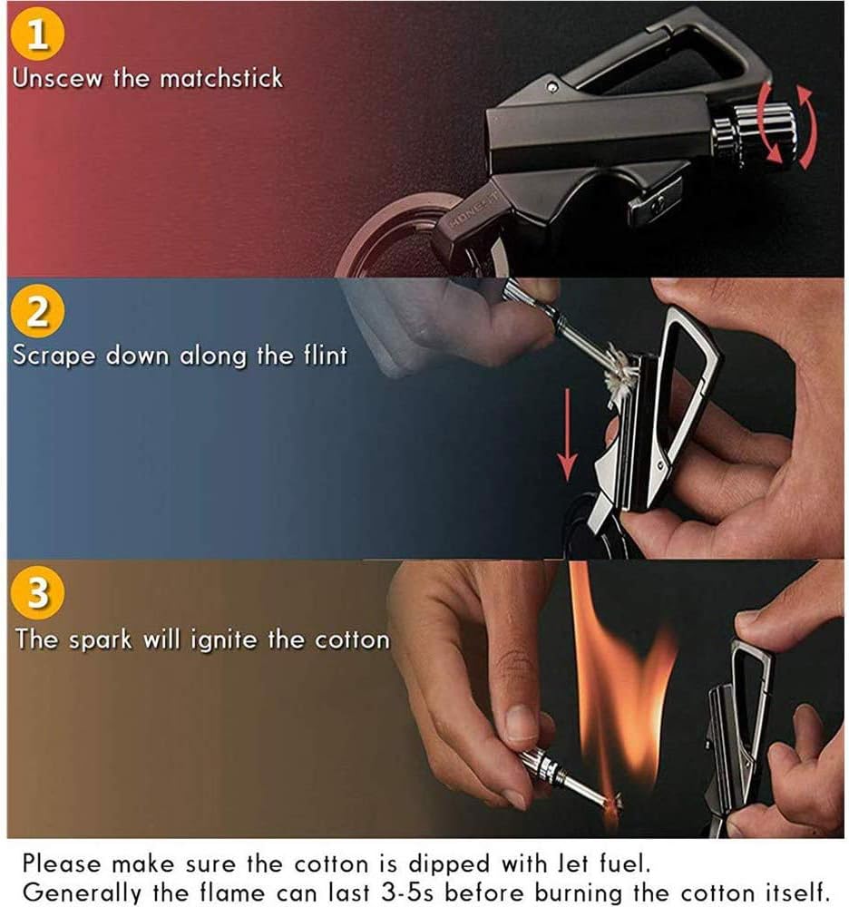 Cilifer® 🔥 Permanent Metal Lighter, Lighter Keychain Outdoor, Emergency Survival Gear with Flint Metal Matchstick Fire Starter Kerosene Refillable Lighter D02