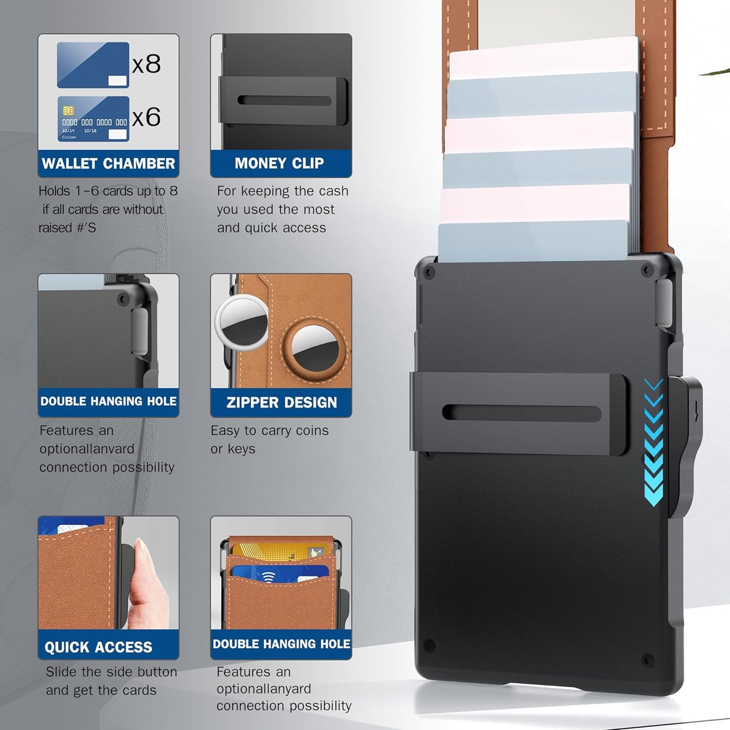 Cilifer®AirTag Wallet for Men - with Pop Up Aluminum Case Money Clip Slim Leather Slots Credit Card Holder RFID Blocking Bifold Minimalist Wallet