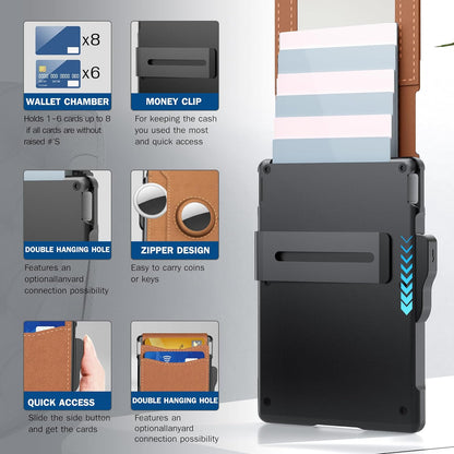 Cilifer®AirTag Wallet for Men - with Pop Up Aluminum Case Money Clip Slim Leather Slots Credit Card Holder RFID Blocking Bifold Minimalist Wallet