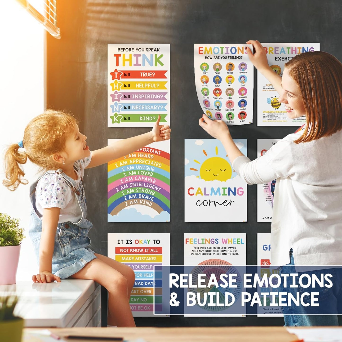 Cilifer®12 Calming Corner Classroom Posters - Feelings Wheel Chart & Emotions Poster For Kids
