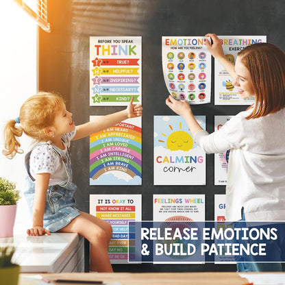 Cilifer®12 Calming Corner Classroom Posters - Feelings Wheel Chart & Emotions Poster For Kids