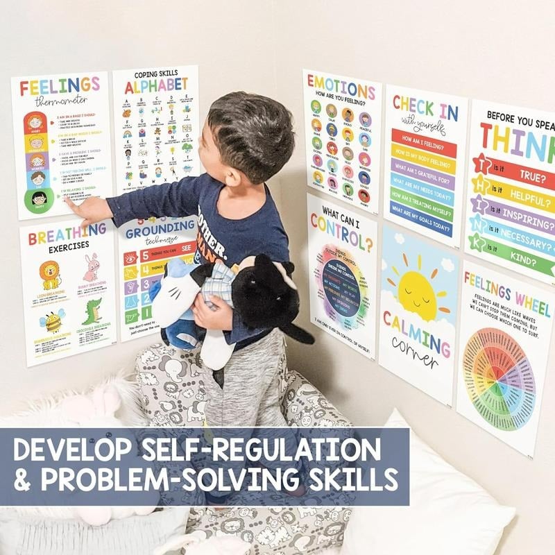 Cilifer®12 Calming Corner Classroom Posters - Feelings Wheel Chart & Emotions Poster For Kids