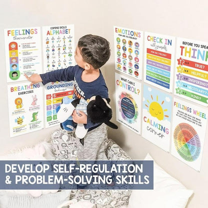 Cilifer®12 Calming Corner Classroom Posters - Feelings Wheel Chart & Emotions Poster For Kids